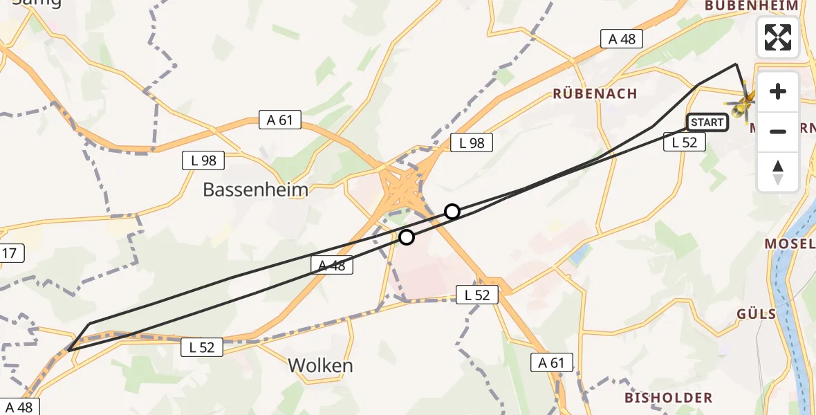 Flugroute Rettungshubschrauber Koblenz - Koblenz, 27 Juli 2026, 06:40