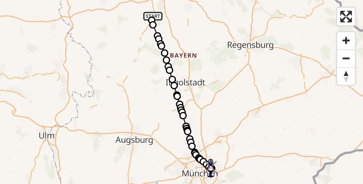 Flugroute Polizeihubschrauber Roth - München, 27 Juli 2026, 06:42