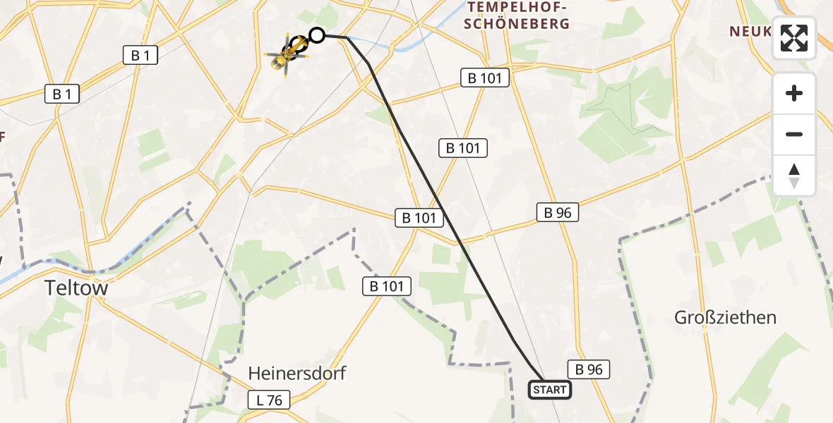 Flugroute Rettungshubschrauber Berlin - Charité Clinic Benjamin Franklin Campus, 27 Juli 2026, 06:49