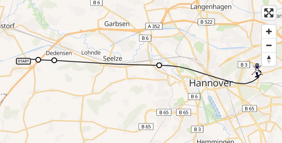 Flugroute Polizeihubschrauber Wunstorf - Hannover Luftrettung Hubschrauberlandeplatz (Christoph 4), 27 Juli 2026, 06:49