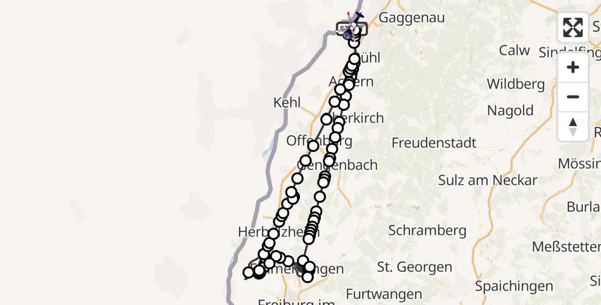 Flugroute Polizeihubschrauber Karlsruhe Baden-Baden Flughafen - Karlsruhe Baden-Baden Flughafen, 27 Juli 2026, 06:55