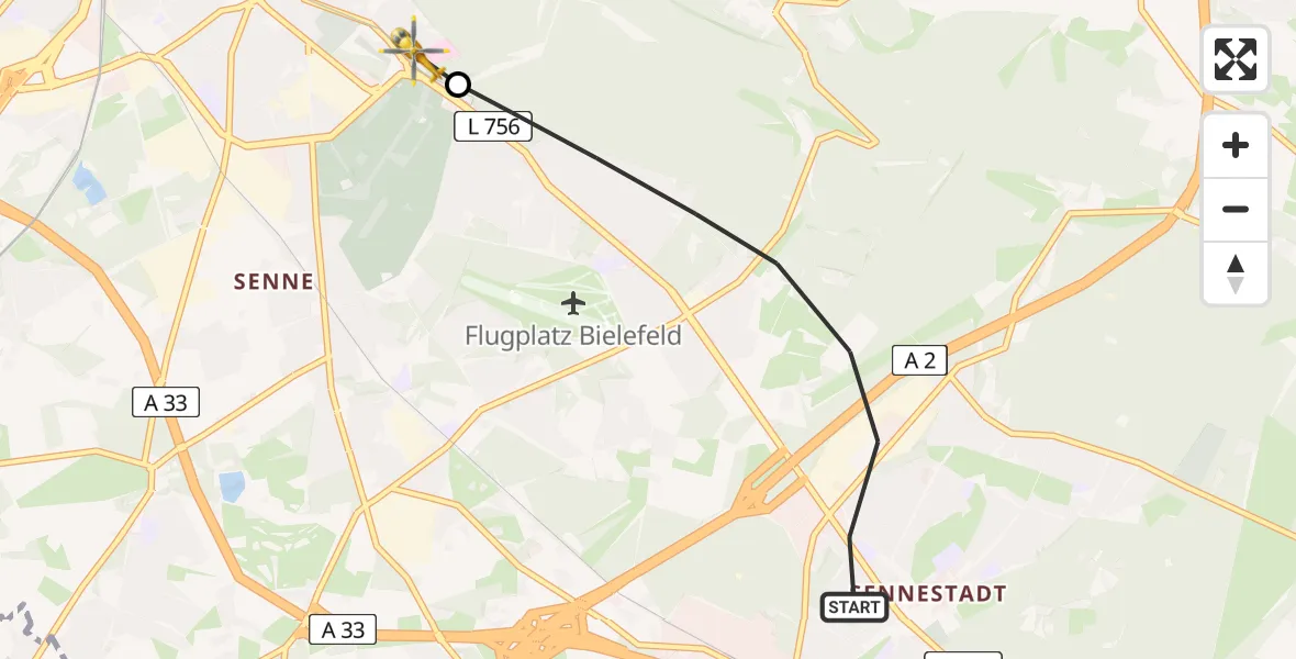 Flugroute Rettungshubschrauber Bielefeld - Luftrettungszentrum Bielefeld, 27 Juli 2026, 07:13