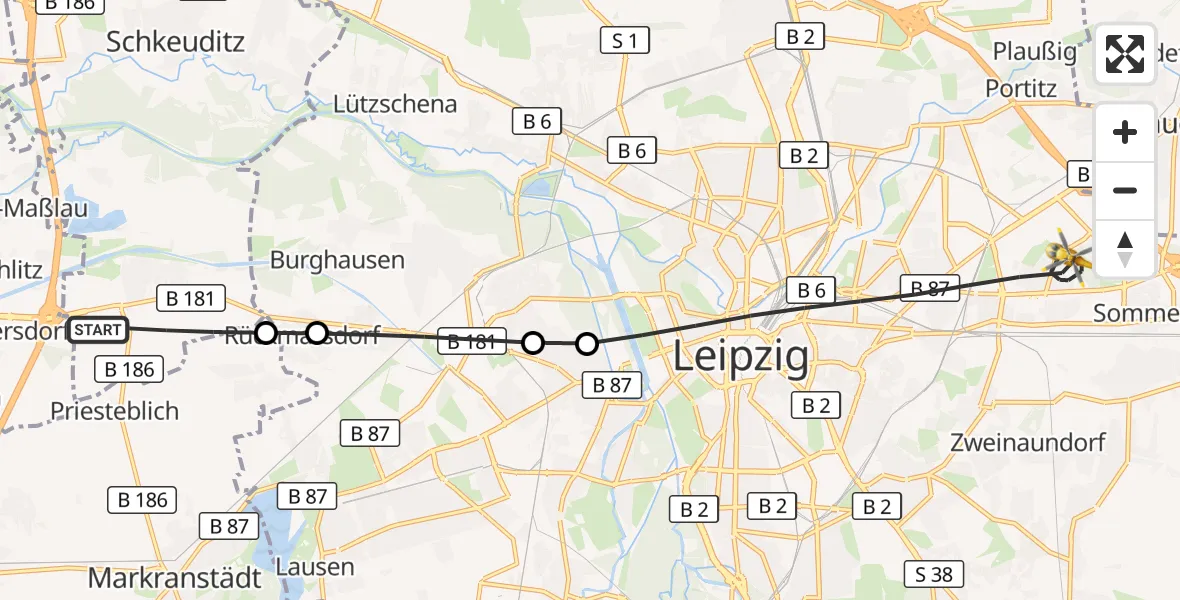 Flugroute Rettungshubschrauber Schkeuditz - Leipzig, 27 Juli 2026, 07:14