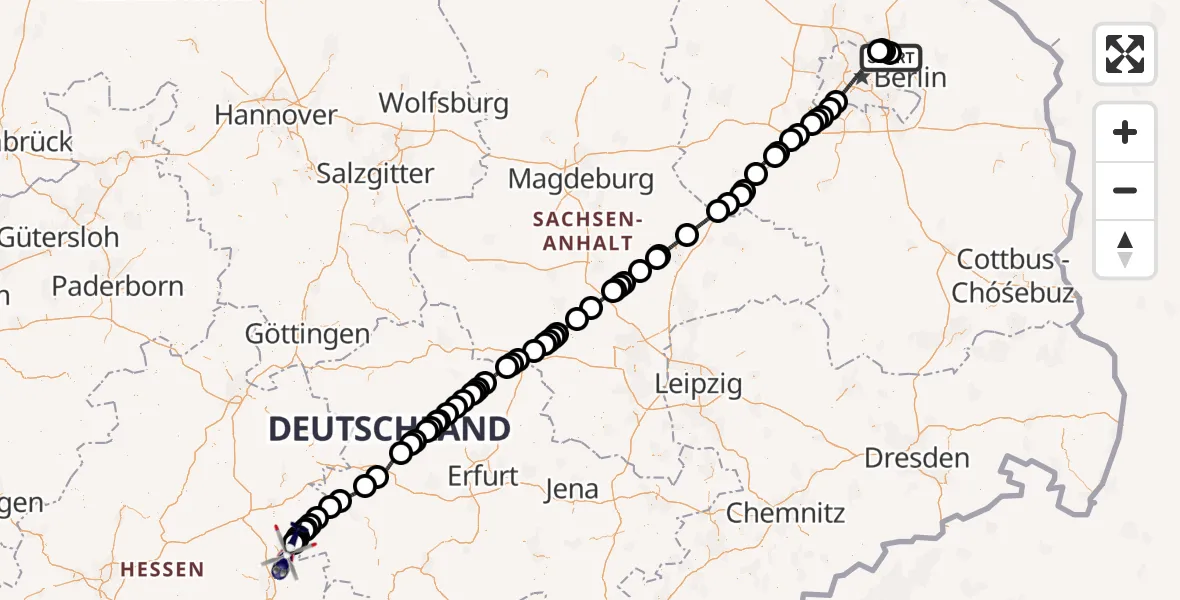 Flugroute Polizeihubschrauber Ahrensfelde Hubschrauberlandeplatz - Hünfeld, 27 Juli 2026, 07:18