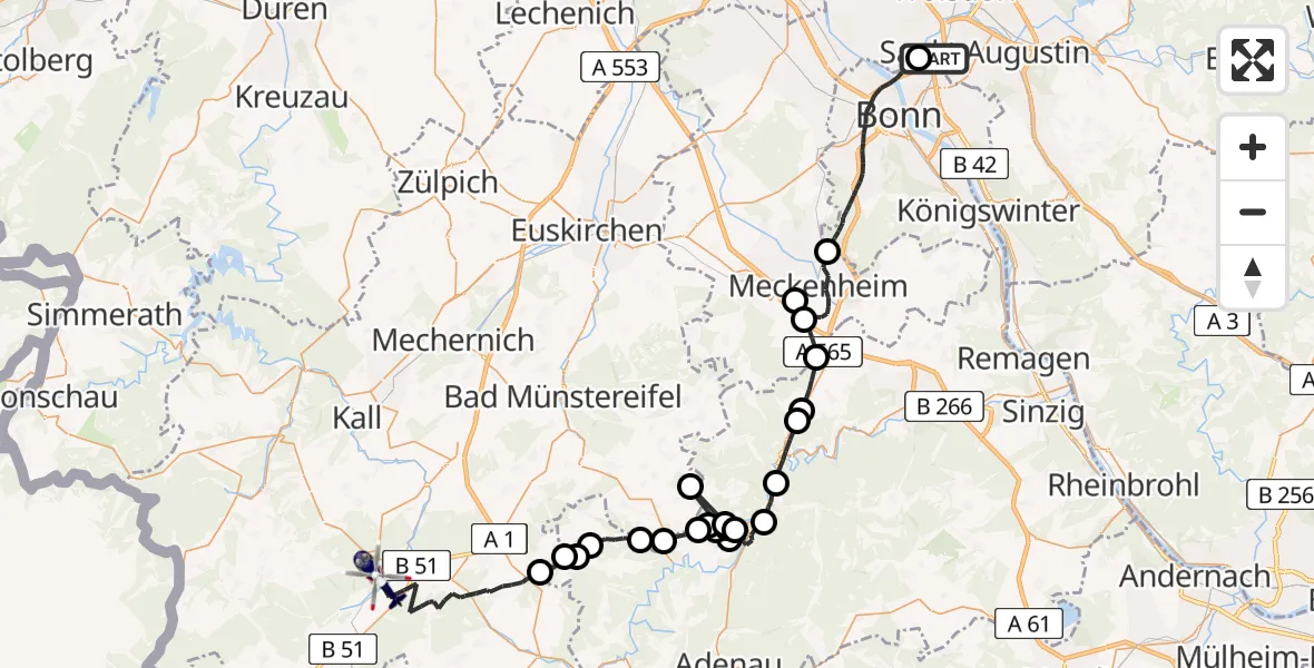 Flugroute Polizeihubschrauber Sankt Augustin - Dahlem, 27 Juli 2026, 07:34