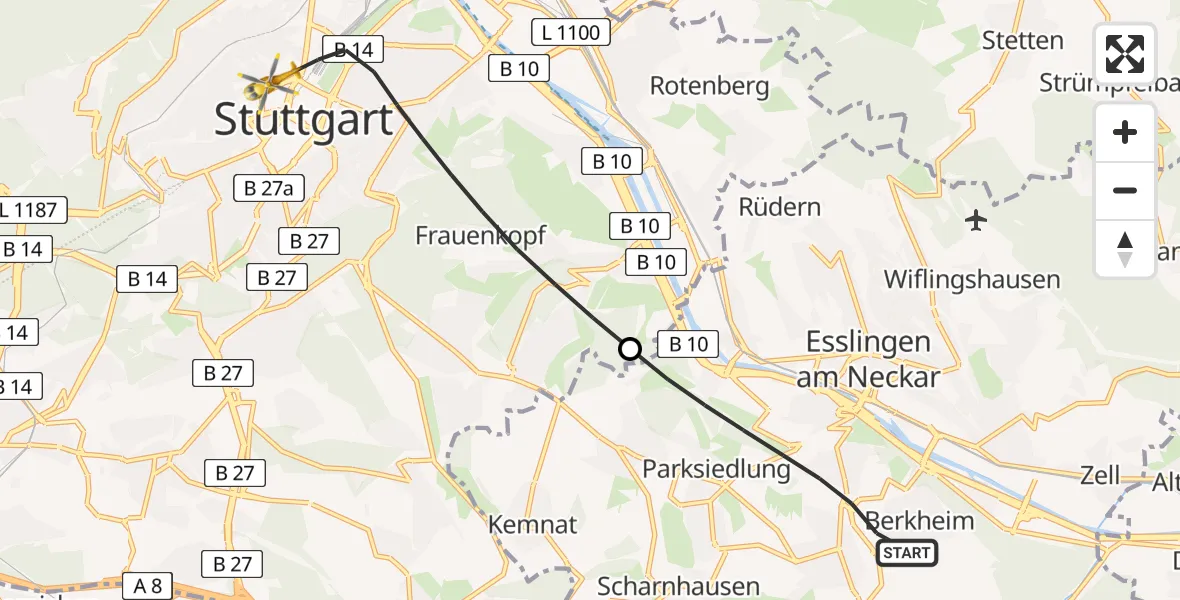 Flugroute Rettungshubschrauber Esslingen am Neckar - Stuttgart, 27 Juli 2026, 07:34