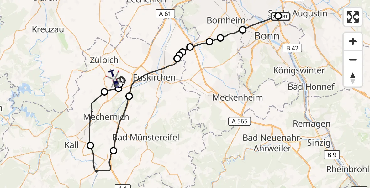 Flugroute Polizeihubschrauber Sankt Augustin - Zülpich, 27 Juli 2026, 07:36