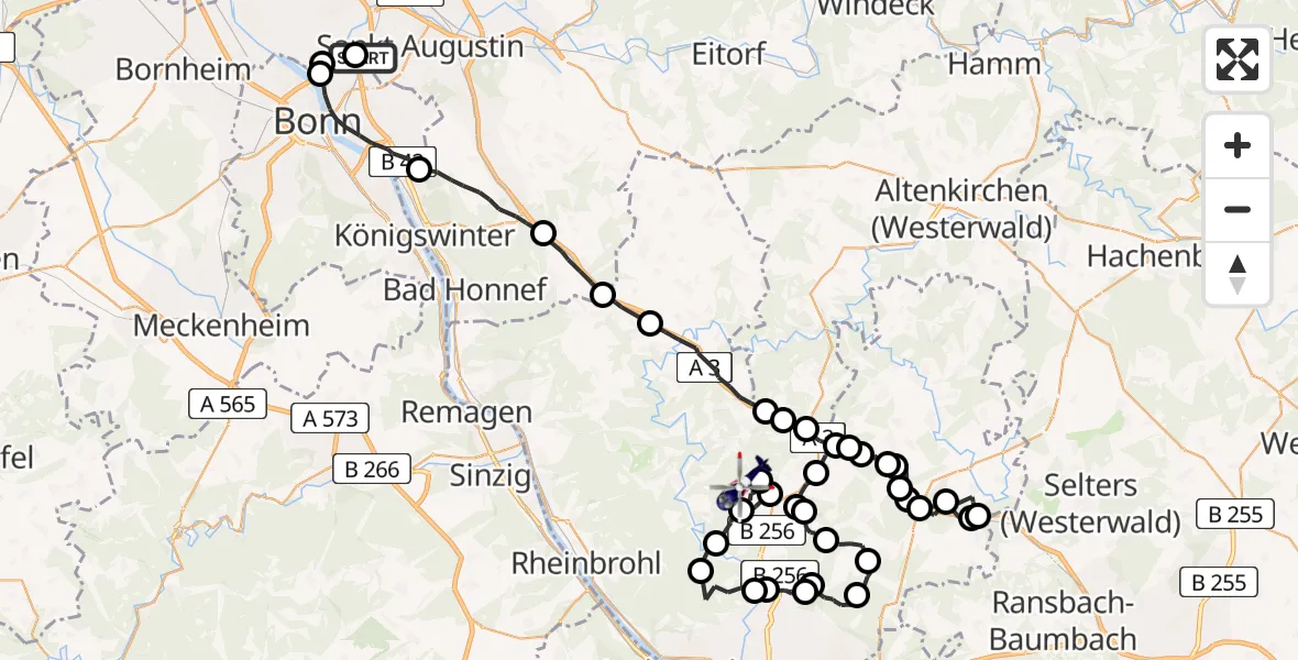 Flugroute Polizeihubschrauber Sankt Augustin - Kurtscheid, 27 Juli 2026, 07:39