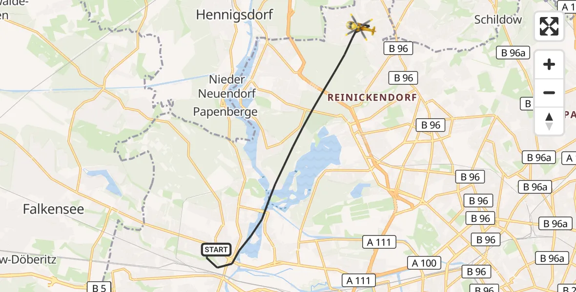 Flugroute Rettungshubschrauber Berlin - Berlin, 27 Juli 2026, 07:49
