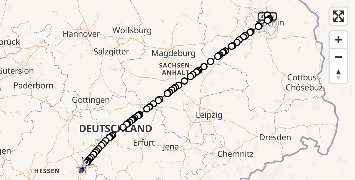 Flugroute Polizeihubschrauber Ahrensfelde Hubschrauberlandeplatz - Hünfeld, 27 Juli 2026, 07:50