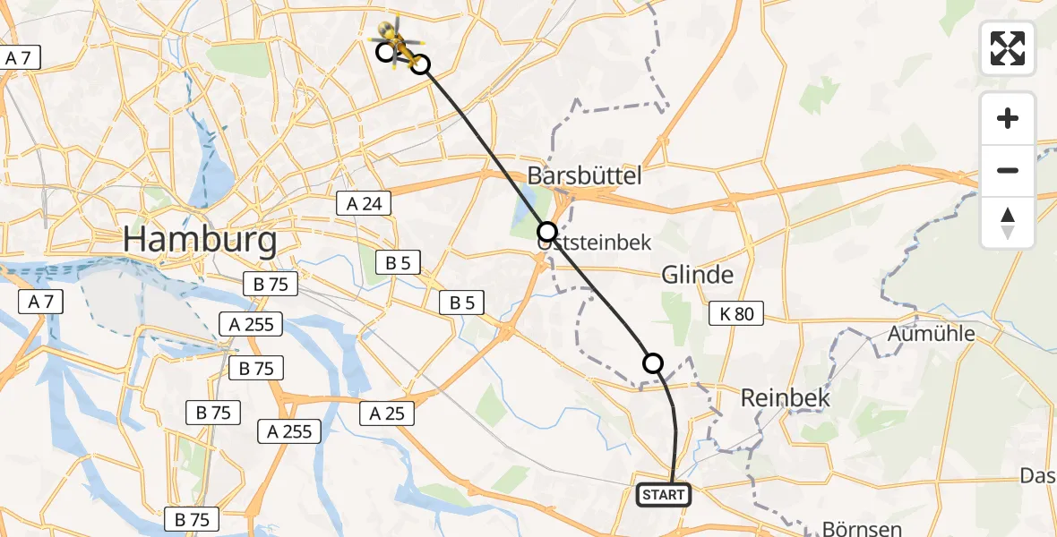 Flugroute Rettungshubschrauber Hamburg - Hamburg, 27 Juli 2026, 08:00