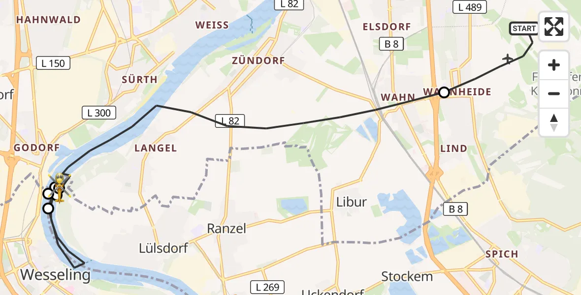 Flugroute Rettungshubschrauber Köln Bonn Flughafen - Köln, 27 Juli 2026, 08:02