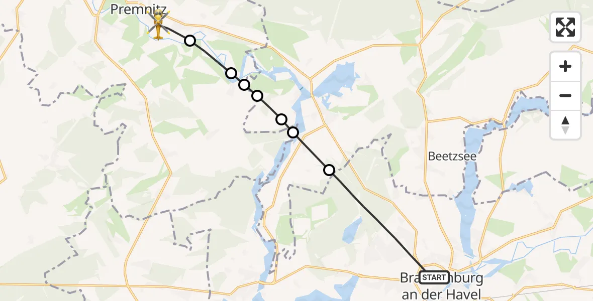 Flugroute Rettungshubschrauber Brandenburg an der Havel - Premnitz, 27 Juli 2026, 08:10