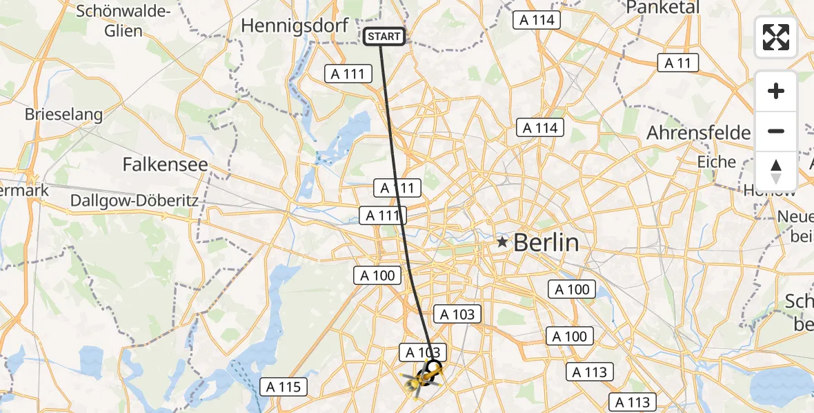 Flugroute Rettungshubschrauber Berlin - Charité Clinic Benjamin Franklin Campus, 27 Juli 2026, 08:11
