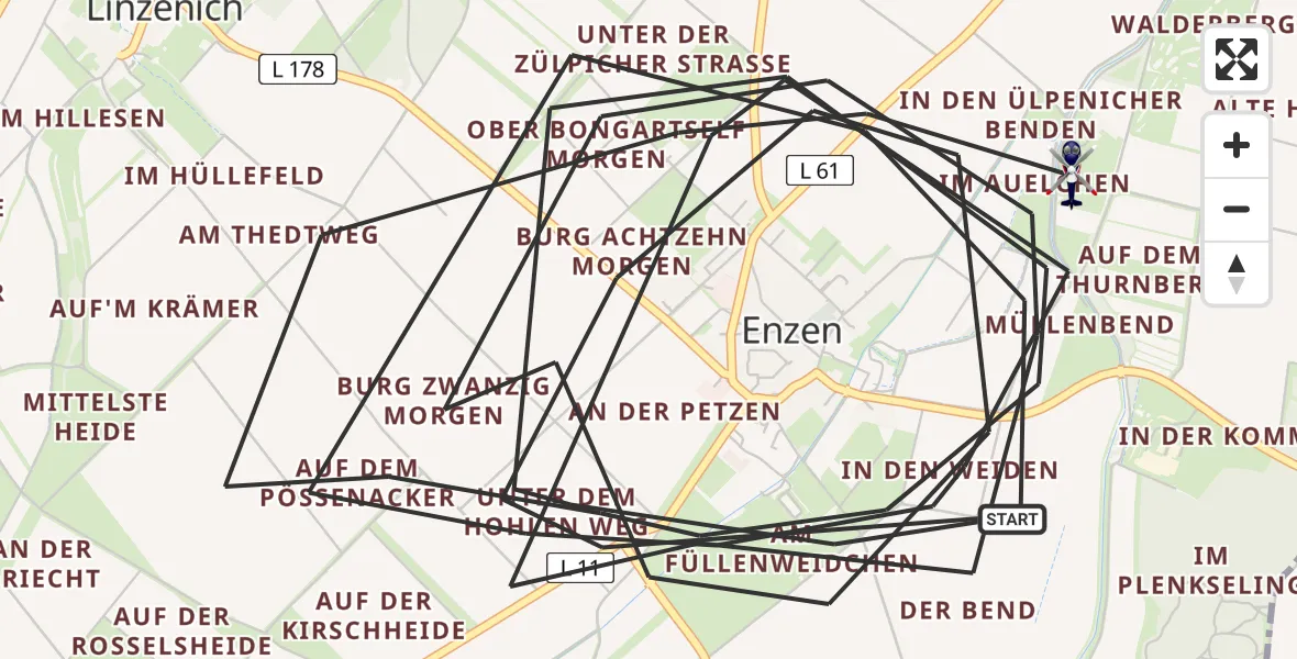 Flugroute Polizeihubschrauber Zülpich - Zülpich, 27 Juli 2026, 08:11