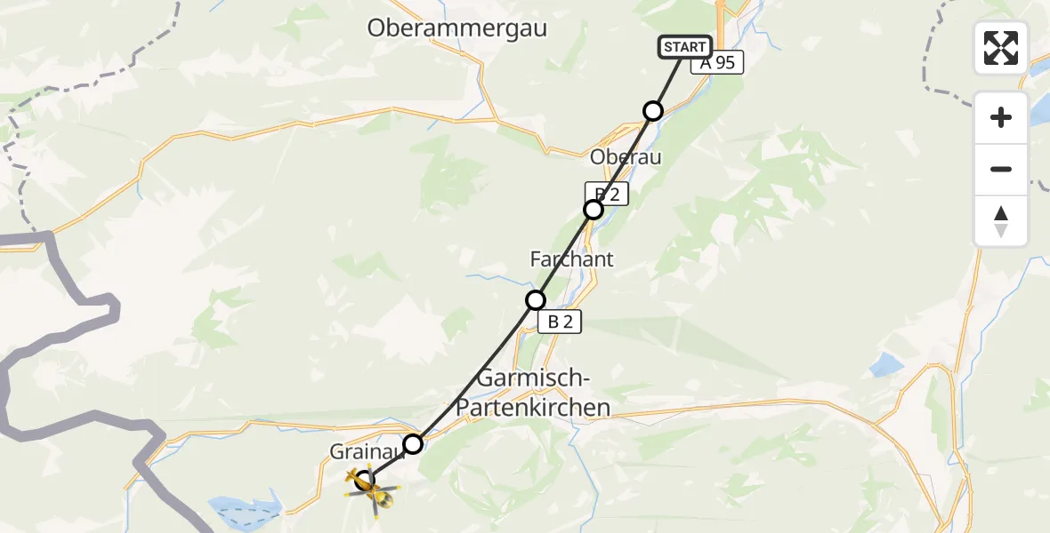 Flugroute Rettungshubschrauber Eschenlohe - Brandweg Hubschrauberlandeplatz, 27 Juli 2026, 08:14