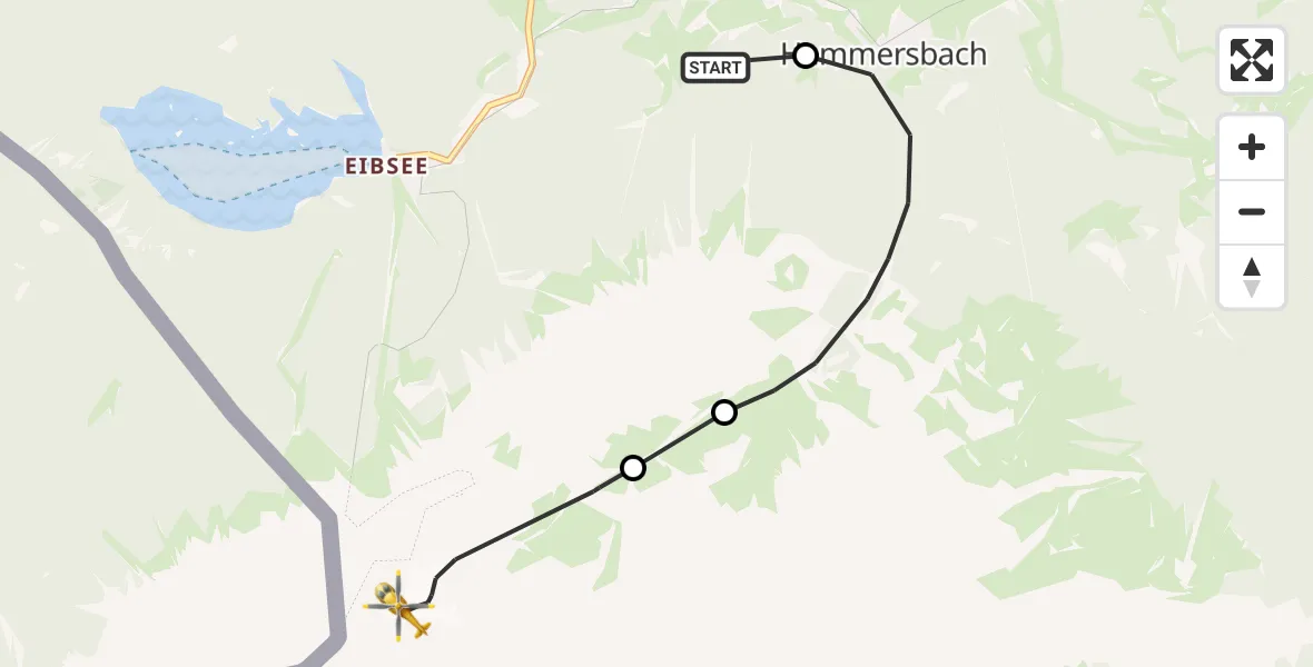 Flugroute Rettungshubschrauber Brandweg Hubschrauberlandeplatz - Grainau, 27 Juli 2026, 08:23