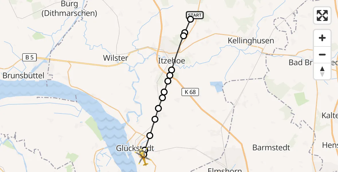 Flugroute Rettungshubschrauber Itzehoe Hungriger Wolf Flugplatz - Glückstadt, 27 Juli 2026, 08:24