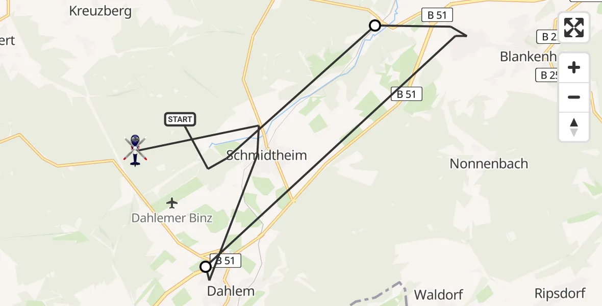 Flugroute Polizeihubschrauber Dahlem - Dahlem, 27 Juli 2026, 08:29