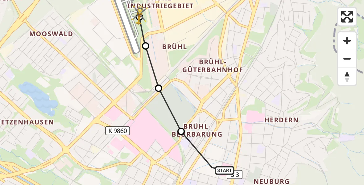 Flugroute Ambulanzhubschrauber Freiburg im Breisgau - Freiburg im Breisgau Flugplatz, 27 Juli 2026, 08:32