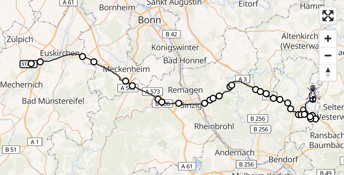 Flugroute Polizeihubschrauber Zülpich - Dierdorf, 27 Juli 2026, 08:33