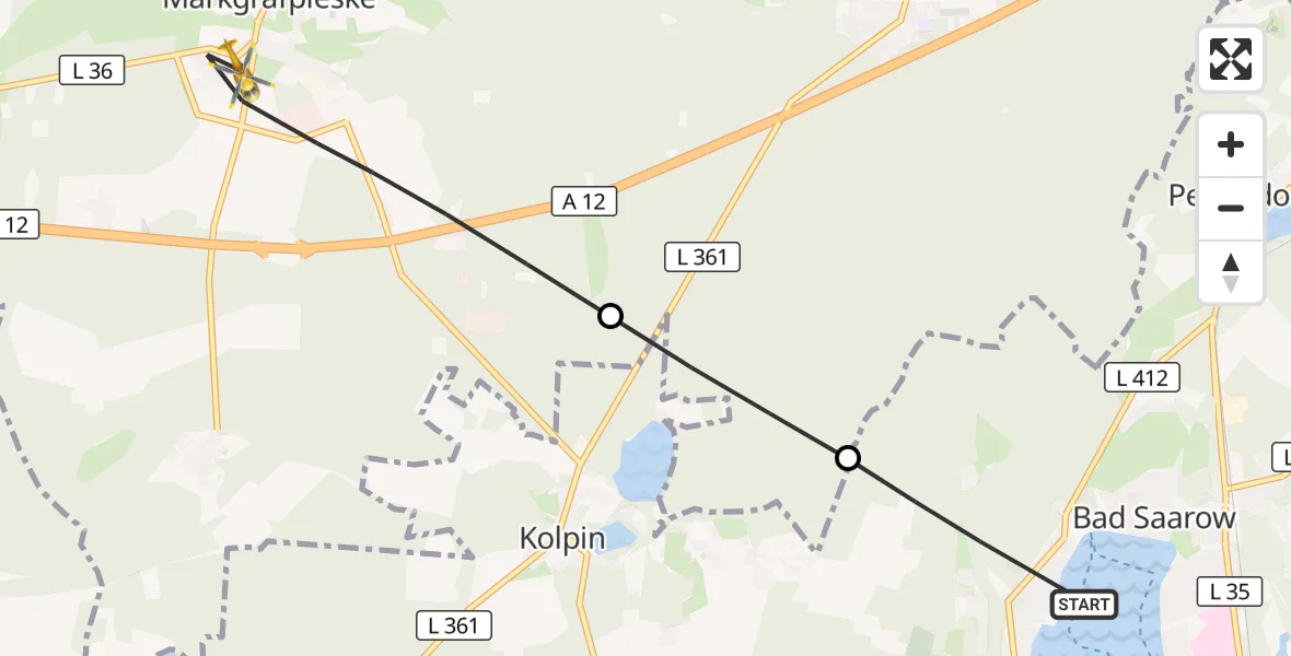 Flugroute Rettungshubschrauber Bad Saarow - Spreenhagen, 27 Juli 2026, 08:35