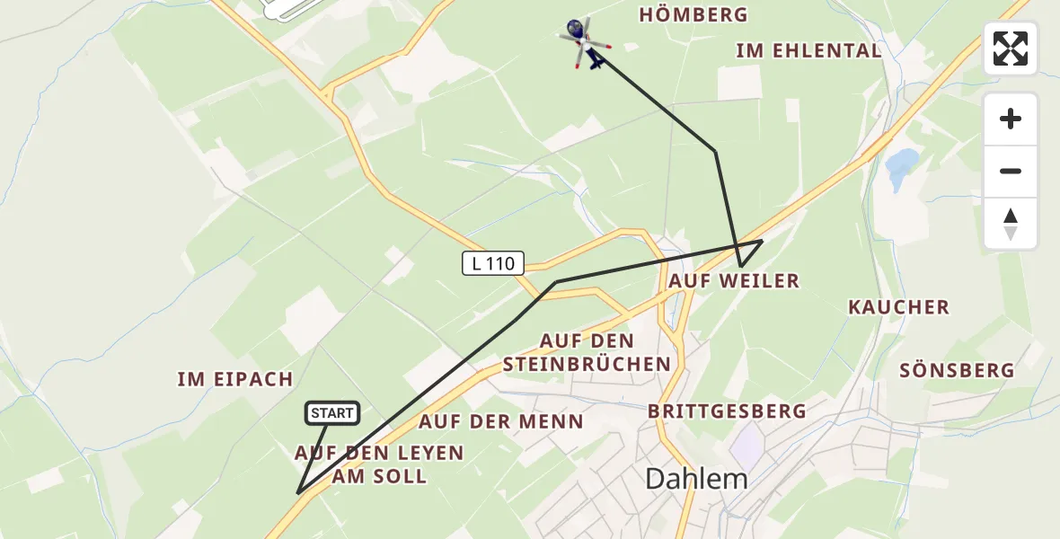 Flugroute Polizeihubschrauber Dahlem - Dahlem, 27 Juli 2026, 08:37