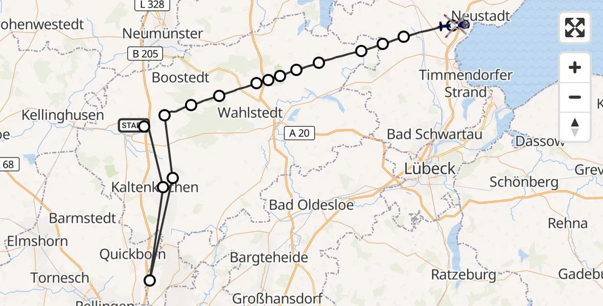 Flugroute Polizeihubschrauber Bad Bramstedt - Sierksdorf, 27 Juli 2026, 08:39