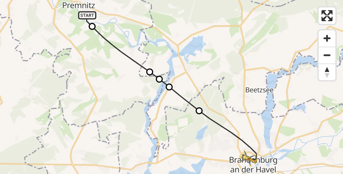 Flugroute Rettungshubschrauber Premnitz - Brandenburg an der Havel, 27 Juli 2026, 08:53