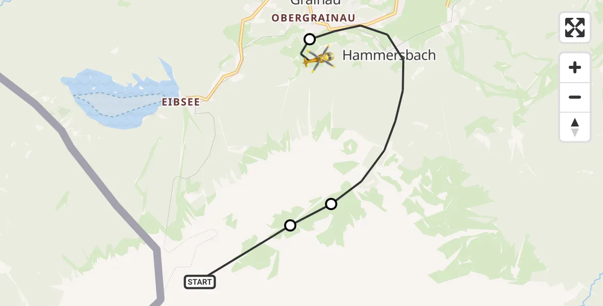 Flugroute Rettungshubschrauber Grainau - Brandweg Hubschrauberlandeplatz, 27 Juli 2026, 08:56
