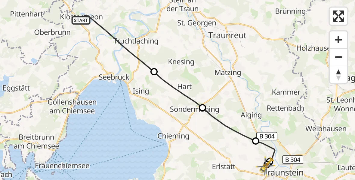 Flugroute Rettungshubschrauber Seeon-Seebruck - Traunstein Hospital, 27 Juli 2026, 08:56