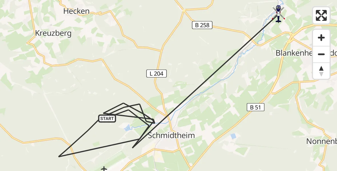 Flugroute Polizeihubschrauber Dahlem - Blankenheim, 27 Juli 2026, 08:58
