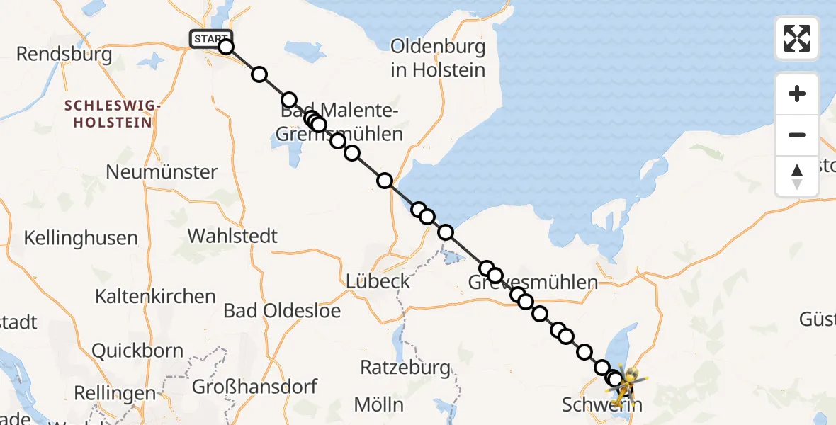 Flugroute Ambulanzhubschrauber Kiel - Leezen, 27 Juli 2026, 08:58
