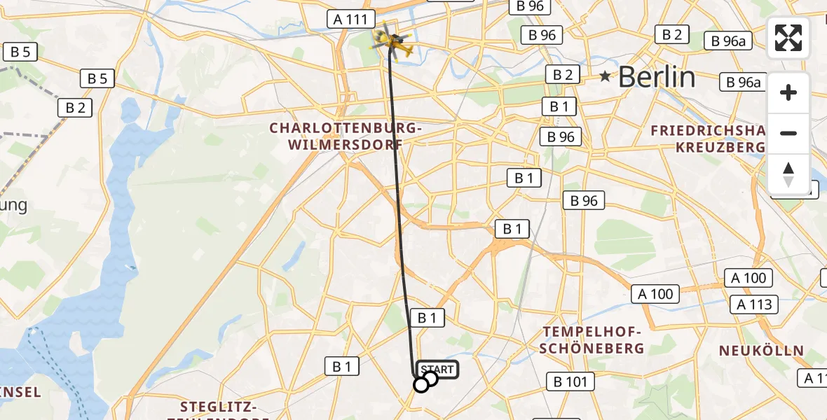 Flugroute Rettungshubschrauber Charité Clinic Benjamin Franklin Campus - Berlin, 27 Juli 2026, 09:03