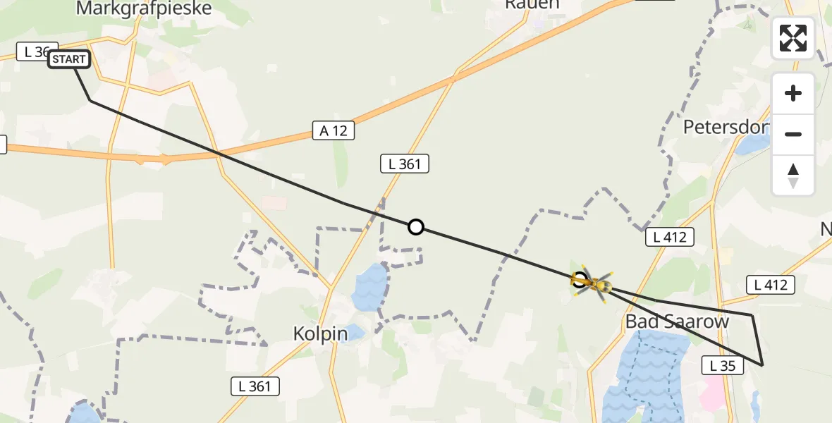 Flugroute Rettungshubschrauber Spreenhagen - Bad Saarow, 27 Juli 2026, 09:06