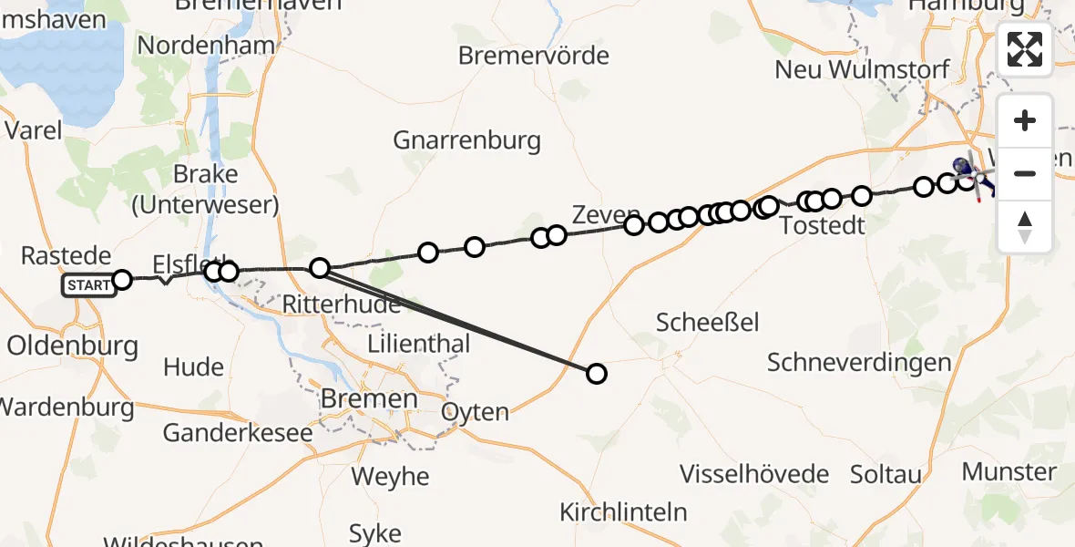 Flugroute Polizeihubschrauber Rastede - Seevetal, 27 Juli 2026, 09:07