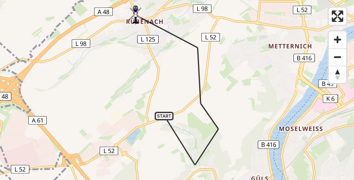 Flugroute Polizeihubschrauber Koblenz - Koblenz, 27 Juli 2026, 09:18