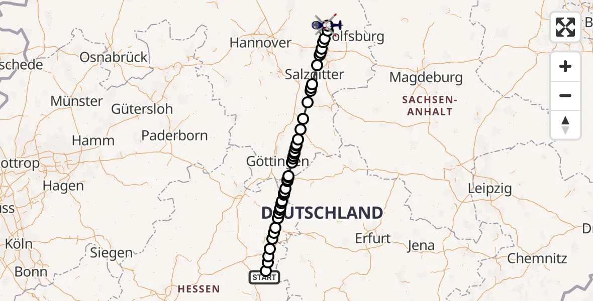 Flugroute Polizeihubschrauber Hünfeld - Gifhorn Bundespolizei Hubschrauberlandeplatz, 27 Juli 2026, 09:18