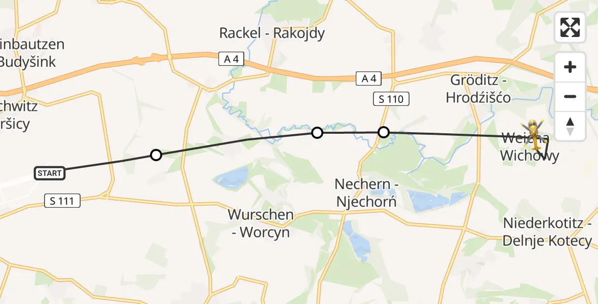Flugroute Rettungshubschrauber Kubschütz - Weißenberg, 27 Juli 2026, 09:19