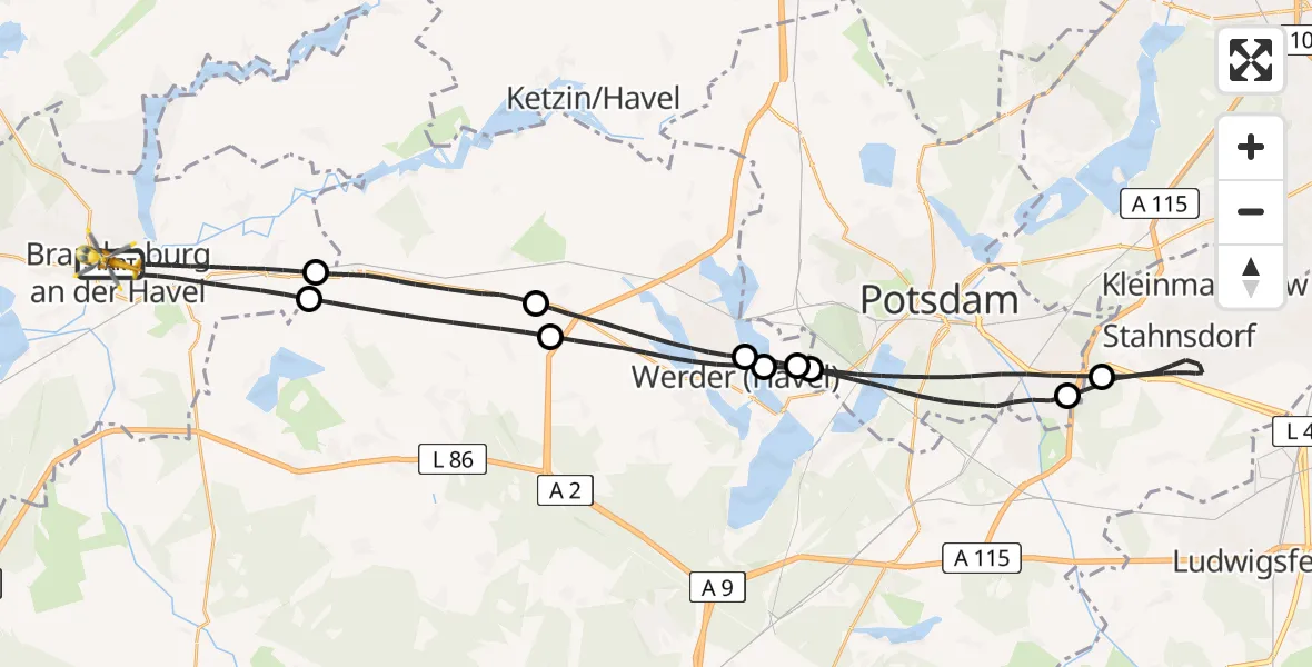 Flugroute Rettungshubschrauber Brandenburg an der Havel - Brandenburg an der Havel, 27 Juli 2026, 09:37