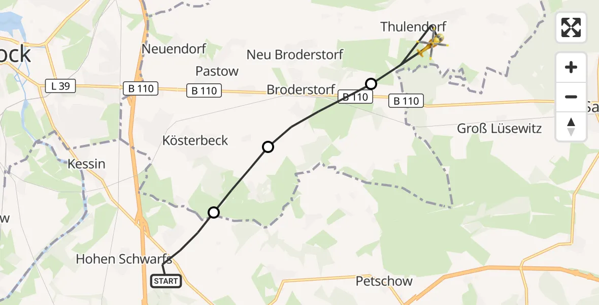 Flugroute Ambulanzhubschrauber Dummerstorf - Thulendorf, 27 Juli 2026, 09:41