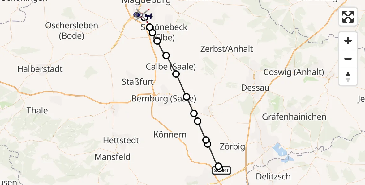 Flugroute Polizeihubschrauber Halle-Oppin Flugplatz - Magdeburg City Flugplatz, 27 Juli 2026, 09:44