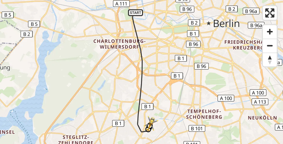 Flugroute Rettungshubschrauber Berlin - Charité Clinic Benjamin Franklin Campus, 27 Juli 2026, 09:46