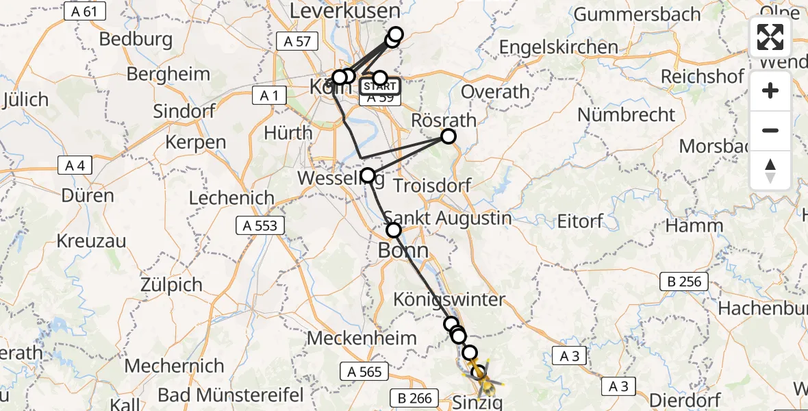 Flugroute Ambulanzhubschrauber Merheim Hospital - Kasbach-Ohlenberg, 27 Juli 2026, 09:50