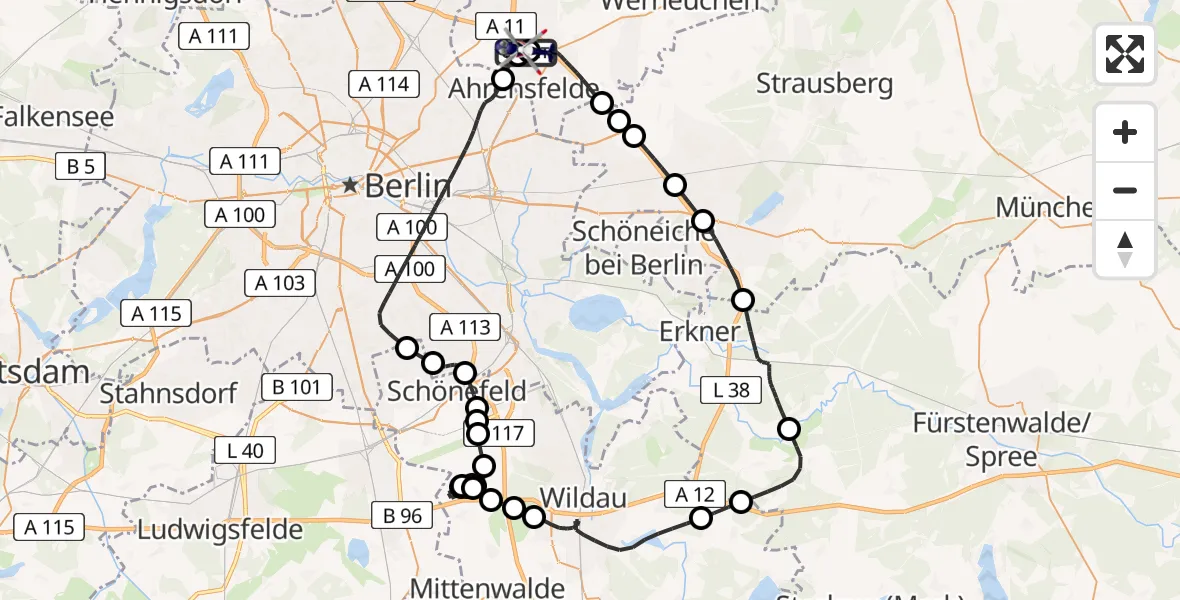 Flugroute Polizeihubschrauber Ahrensfelde Hubschrauberlandeplatz - Ahrensfelde Hubschrauberlandeplatz, 27 Juli 2026, 09:55