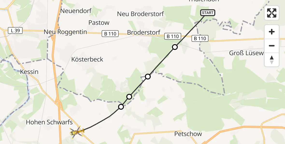 Flugroute Ambulanzhubschrauber Thulendorf - Dummerstorf, 27 Juli 2026, 10:28