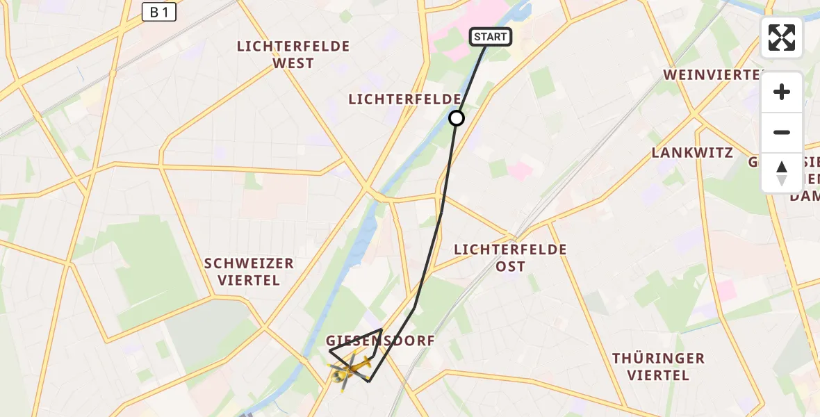 Flugroute Rettungshubschrauber Charité Clinic Benjamin Franklin Campus - Berlin, 27 Juli 2026, 10:38