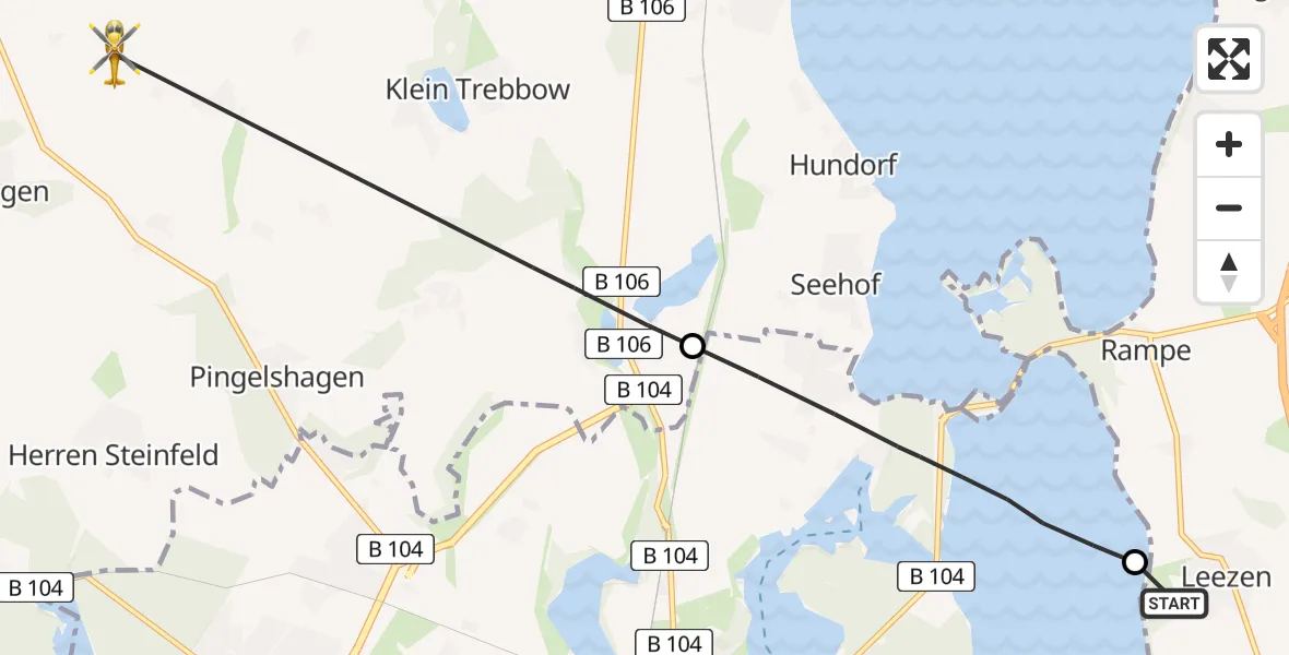 Flugroute Ambulanzhubschrauber Leezen - Alt Meteln, 27 Juli 2026, 10:42