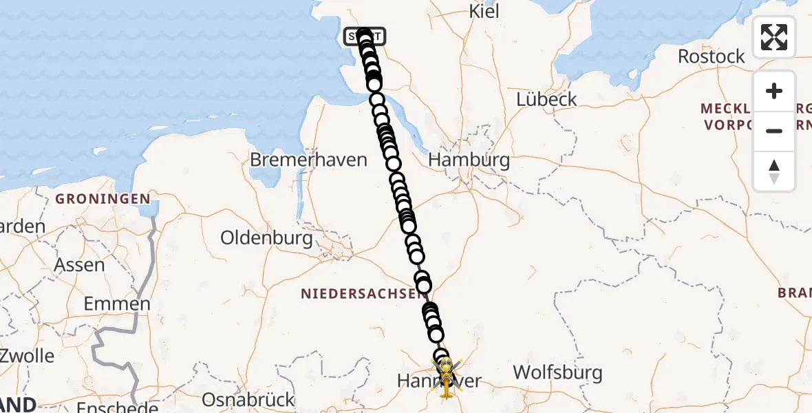Flugroute Rettungshubschrauber Heide - Hannover Luftrettung Hubschrauberlandeplatz (Christoph 4), 27 Juli 2026, 10:45