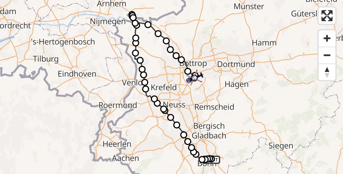 Flugroute Polizeihubschrauber Sankt Augustin - Essen, 27 Juli 2026, 10:47